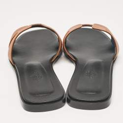 Hermes Brown Leather Oran Flat Slides Size  38