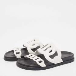 Pre Owned Hermes White Leather Extra Flat Sandals Size 39