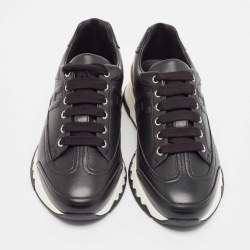 Pre Owned Hermes Black Leather Trail Lace Up Sneakers Size 37
