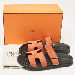 Pre Owned Hermes Orange Suede Chypre  Sandals Size 40.5
