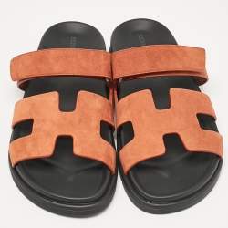 Pre Owned Hermes Orange Suede Chypre  Sandals Size 40.5