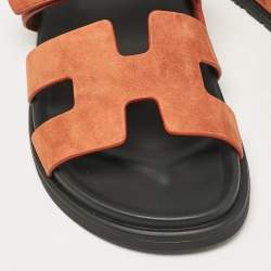 Pre Owned Hermes Orange Suede Chypre  Sandals Size 40.5