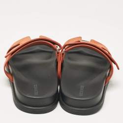 Pre Owned Hermes Orange Suede Chypre  Sandals Size 40.5
