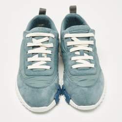 Pre Owned Hermès Blue Suede and Fabric Bouncing Sneakers Size 37.5