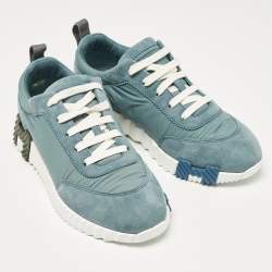 Pre Owned Hermès Blue Suede and Fabric Bouncing Sneakers Size 37.5