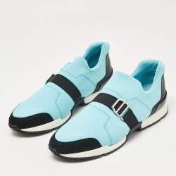 Hermes Blue/Black Neoprene and Suede Run Sneakers Size 40