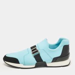 Hermes Blue/Black Neoprene and Suede Run Sneakers Size 40