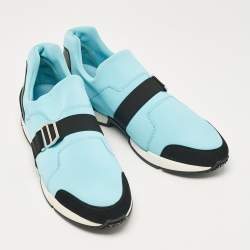 Hermes Blue/Black Neoprene and Suede Run Sneakers Size 40