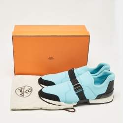 Hermes Blue/Black Neoprene and Suede Run Sneakers Size 40