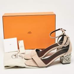 Pre Owned Hermes Beige Suede Glam Sandals Size 40