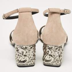 Pre Owned Hermes Beige Suede Glam Sandals Size 40