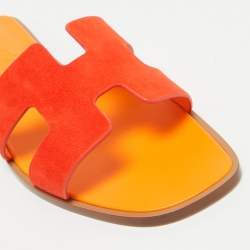 Hermes Red Suede Oran Flat Slides Size 38.5