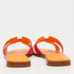 Hermes Red Suede Oran Flat Slides Size 38.5