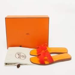Hermes Red Suede Oran Flat Slides Size 38.5