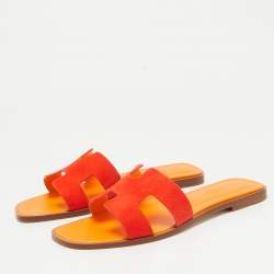 Hermes Red Suede Oran Flat Slides Size 38.5