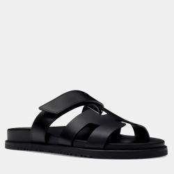 Hermes Noir Calfskin Leather Chypre Sandals 38