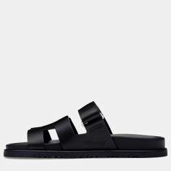 Hermes Noir Calfskin Leather Chypre Sandals 38