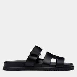 Hermes Noir Calfskin Leather Chypre Sandals 38