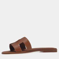 Hermes Brown Calfskin Leather Oran Sandal 37