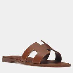 Hermes Brown Calfskin Leather Oran Sandal 37