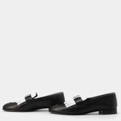 Hermes Black/White Chevres Mocassins Royale Loafers  Size 35H