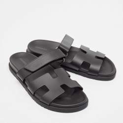 Pre Owned Hermès Black Leather Chypre Flat Sandals 40.5