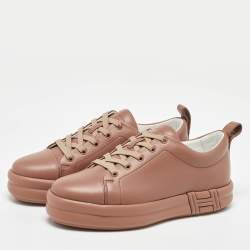 Hermes Dusty Pink Leather Happy Low Top Sneakers Size 39.5