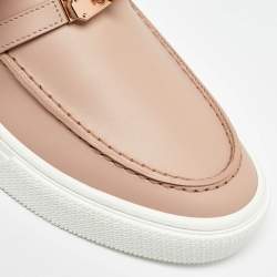 Pre Owned Hermes Beige Leather Game Slip on Loafers Size 39.5