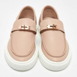 Pre Owned Hermes Beige Leather Game Slip on Loafers Size 39.5