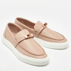 Pre Owned Hermes Beige Leather Game Slip on Loafers Size 39.5
