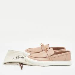 Pre Owned Hermes Beige Leather Game Slip on Loafers Size 39.5