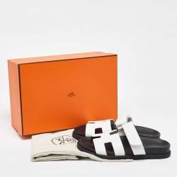 Hermes White Leather Chypre Flat Sandals Size 37.5