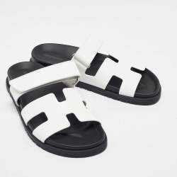 Hermes White Leather Chypre Flat Sandals Size 37.5