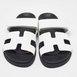 Hermes White Leather Chypre Flat Sandals Size 37.5