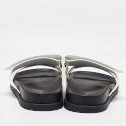 Hermes White Leather Chypre Flat Sandals Size 37.5