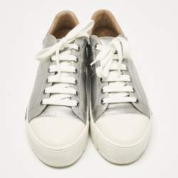 Hermes Silver/White Leather Voltage Low Top Sneakers Size 38