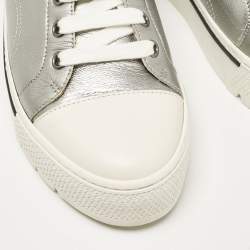 Hermes Silver/White Leather Voltage Low Top Sneakers Size 38
