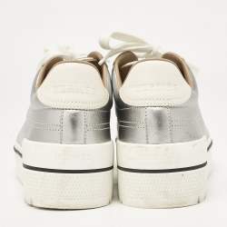 Hermes Silver/White Leather Voltage Low Top Sneakers Size 38