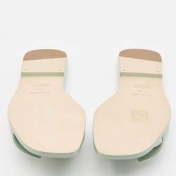 Hermes Mint Green Leather Oran Flat Slides Size 37.5
