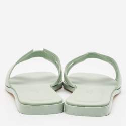 Hermes Mint Green Leather Oran Flat Slides Size 37.5