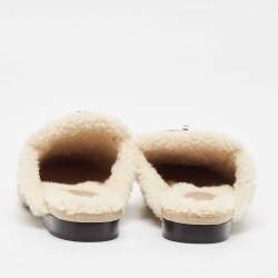 Hermes Beige Alligator Mississippiensis and Shearling Oz Flat Mules Size 38