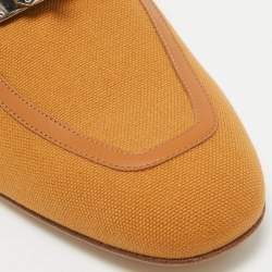 Pre Owned Hermès Brown Canvas and Leather Oz Flat Mules Size 39