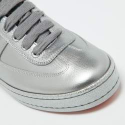 Hermes Silver Leather Quicker Low Top Sneakers Size 36.5