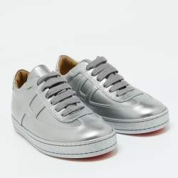Hermes Silver Leather Quicker Low Top Sneakers Size 36.5