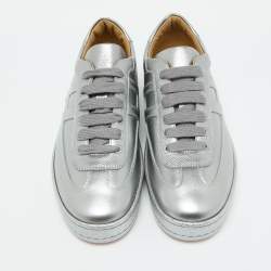 Hermes Silver Leather Quicker Low Top Sneakers Size 36.5