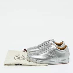 Hermes Silver Leather Quicker Low Top Sneakers Size 36.5