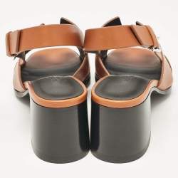 Pre Owned Hermès Brown Leather Elbe Slingback Sandals Size 39