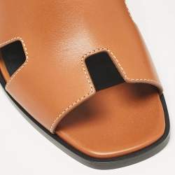 Pre Owned Hermès Brown Leather Elbe Slingback Sandals Size 39