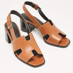Pre Owned Hermès Brown Leather Elbe Slingback Sandals Size 39