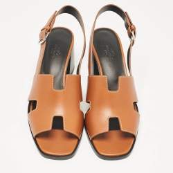 Pre Owned Hermès Brown Leather Elbe Slingback Sandals Size 39